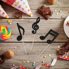 Gyufise 36Pcs Music Notes Cupcake Toppers and Wrappers Glitter Musical Symbols C