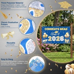 2026 Graduation Backdrop Blue – 70.8″x43.3″ Congrats Grad Banner for Party, C…