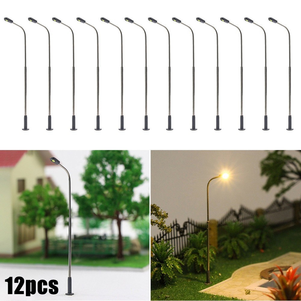 Set of 12 Model Railway Lamp Posts Warm White LED Light Single Head 14CM