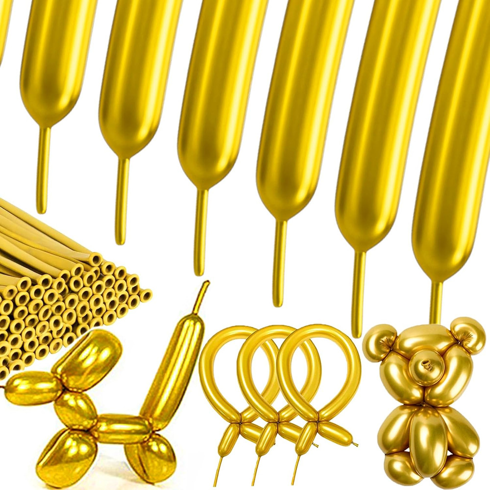 260 Balloons Gold Metallic 100PCS Latex Long Shiny DIY | Twisting Flowers Animal