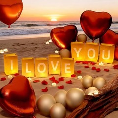 Romantic «I Love You» Decor Set – Light Up Letters, Tea Lights, Rose Petals & Ba
