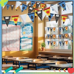 49 ft Back to School Decorations – Composition Notebook Pennant Banner, Apple, C