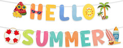 Hello Summer Banner, Colorful Summer Party Decorations with Sun Sunglasses Swimm