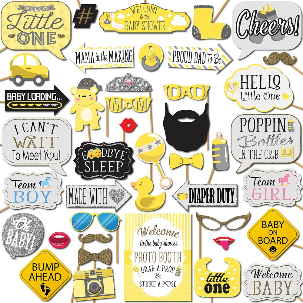 Baby Shower Photo Booth Props – 41-pc Photo Booth Kit with 8 x 10-Inch Sign, …