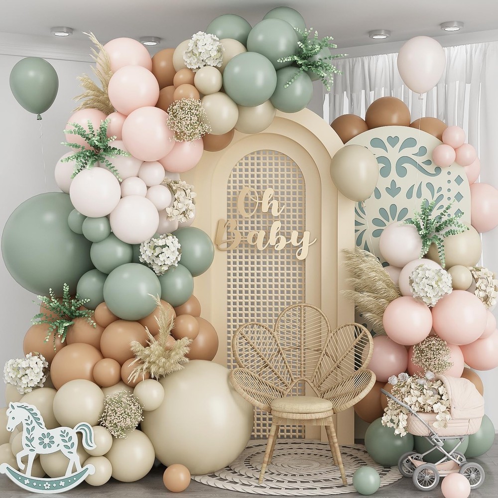 Dusty Green Neutral Balloon Garland Arch Kit, Sage Green Nude Cream Sand Whit…