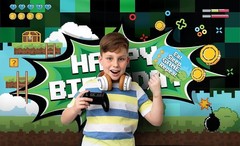 Video Game Party Decoration Kit – Includes Photography Backdrop & 10 Studio Self