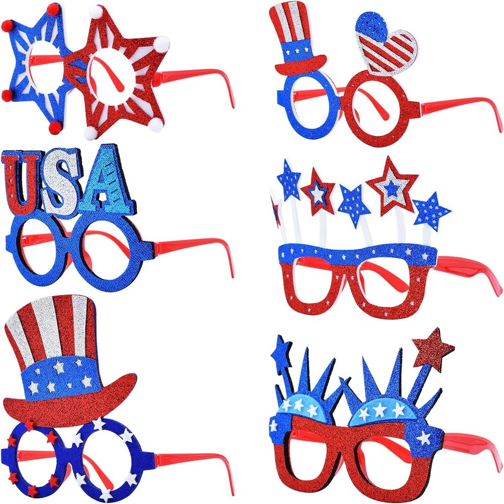6 Pcs Glasses Party Decor – Glitter Party Sunglasses Frames Novelty 4th of July