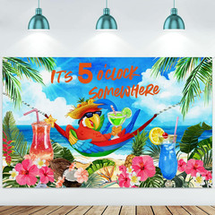 It’S 5 O’ Clock Somewhere Summer Backdrop Tropical Parrot Banner Beach Hawaii De