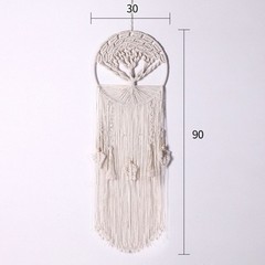 White Bohemian Dreamcatcher Tapestry Handwoven Cotton Wall Hanging 30x90cm