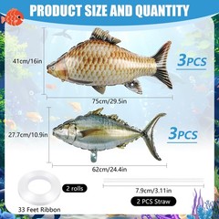 6 Pcs Fish Balloons,Inflatable Realistic Carp Tuna Fish Balloons for Gone