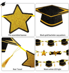 Pasimy 3 Pcs Graduation Banners with LED Lights Congrats Grad Banner Graduation