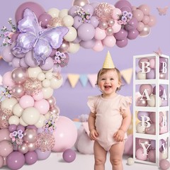 153Pcs Purple Baby Shower Decorations for Girl, Double-stuffed Pink Purple Ba…