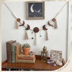 Moon Phase Wall Hanging Wood Beaded with Tassel Boho Wall Art Decor Astrology…