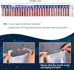 2 Pack Red White Blue Foil Fringe Garland 40 Ft Patriotic Party Backdrop Decor
