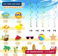 Summer Pool Beach Hanging Swirls Banner Decor 30 Pack Foil Ceiling Hanging Swirl