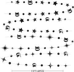 Black 10Th Birthday Decorations Number 10 Circle Dot Twinkle Star