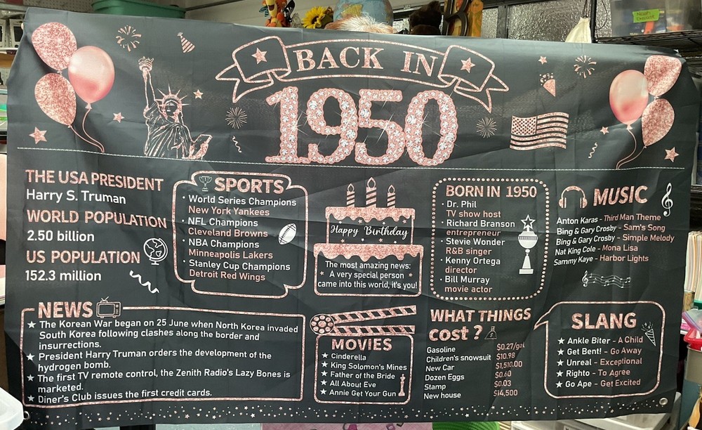 1950s Birthday Party Backdrop Fabric Banner Black Pink Graphic Print Decoration