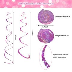 30 PCS Pink Hanging Swirls Foil Plastic Streamers Ceiling Party Decor