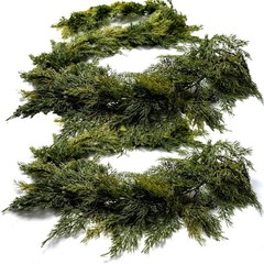 2PC 6ft Artificial Christmas Garland, Real Touch Cedar Pine Garland-Pine Wreath=