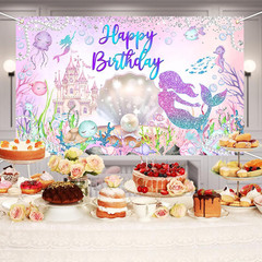 Mermaid Happy Birthday Backdrop under the Sea Birthday Party Decorations Little