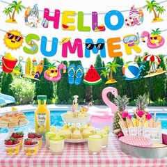 Hello Summer Banner Summer Party Decorations Beach Party Decoration 3Pcs Hello