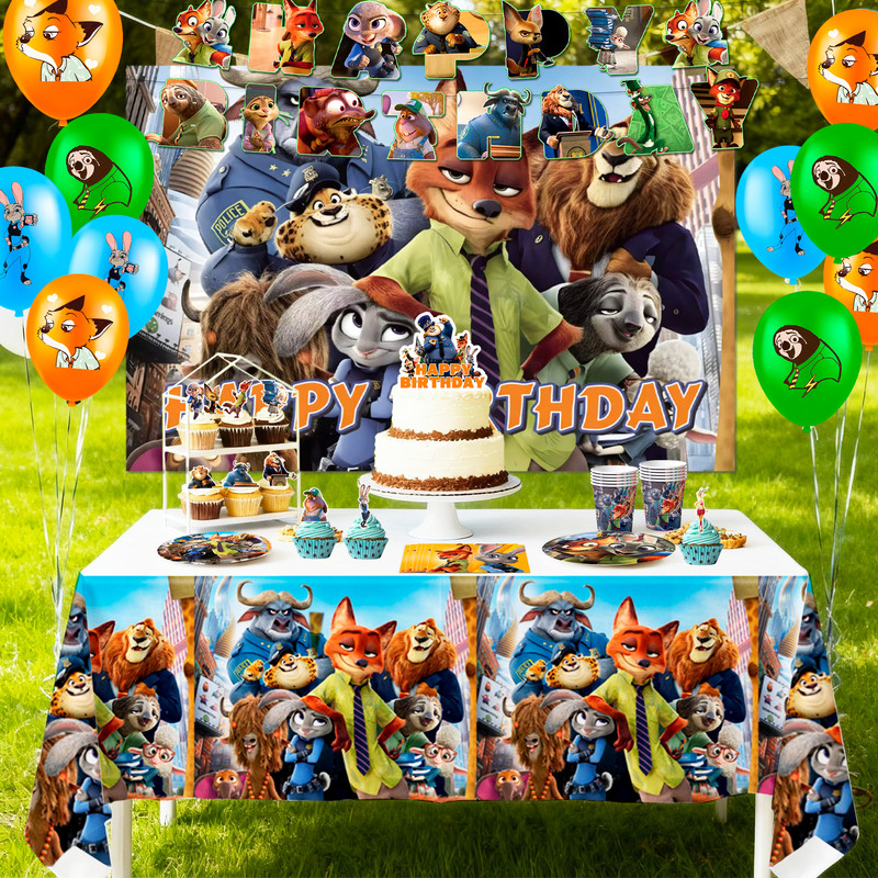Zootopia Birthday Party Decoration 114 Pcs Disney Party Banner Balloos Cup Set