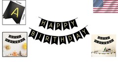 Luxurious Eco-Friendly Black Birthday Banner with Shiny Gold Letters – 15 Pieces