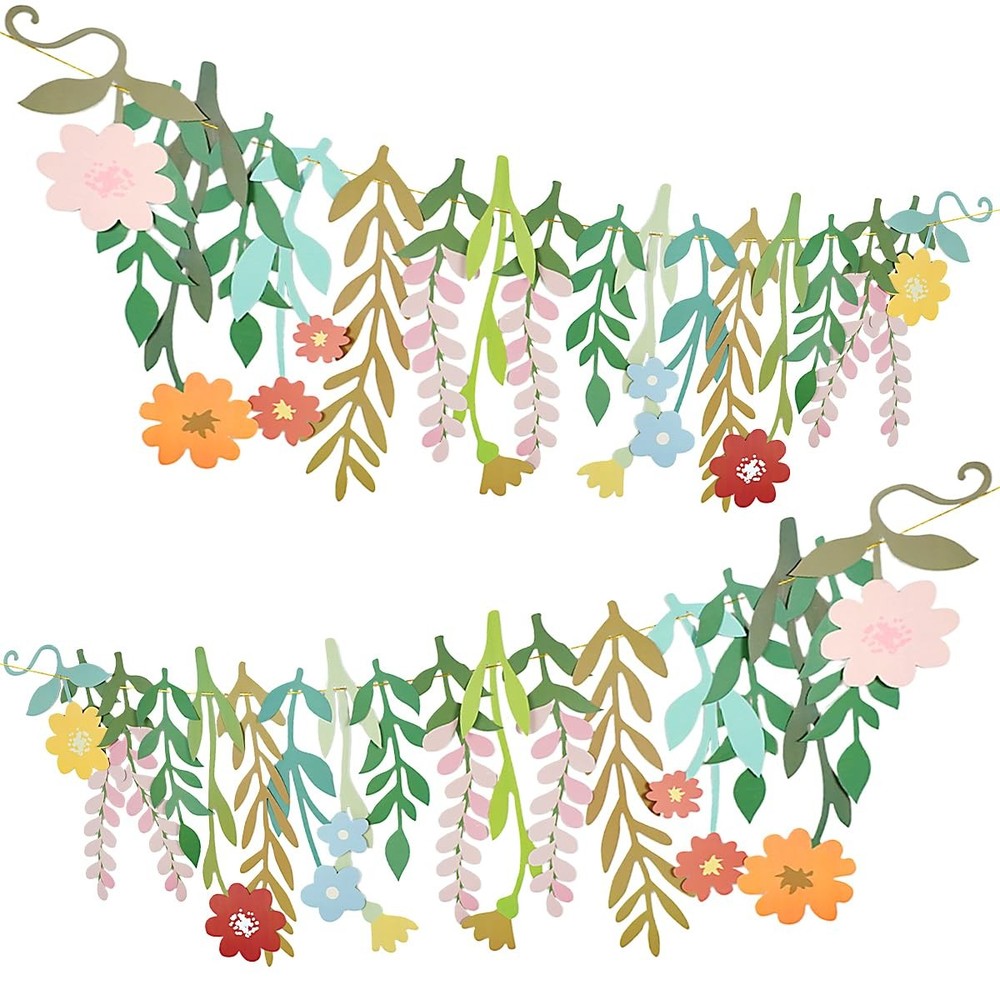 2 Pack Flower Banner, Colorful Floral Leaf Garland, Double-Sided Waterproof B…