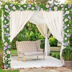 2PCS Artificial Flower Garlands 6FT Fake Silk Rose Vine Hanging Rose Ivy Vines
