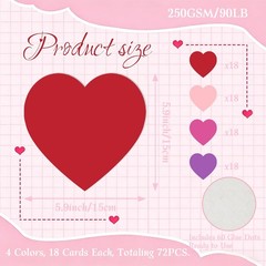 72 Pcs Large Heart Paper Cutouts 6 x 6 in, 4 Colors, Valentine’s Day Decorati…