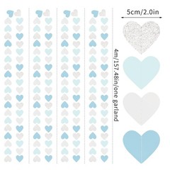 Light-Blue White-Silver Party-Decoration Heart Garland – 52ft Baby Boy Shower…