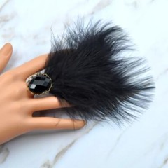 1PC Feather Acrylic Crystal Ring Adjustable for Party Stage Carnival Dance Fancy