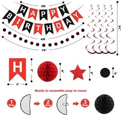 Complete Red and Black Happy Birthday Decoration Set – Durable and Reusable