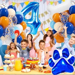 Paw Print Balloons, 33 PCS Blue Number Balloons Orange Blue White Nude Confet…