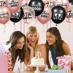 Rumia 17th Birthday Balloons 18pcs Rose Gold & Black 12″ Confetti Latex Vinta…