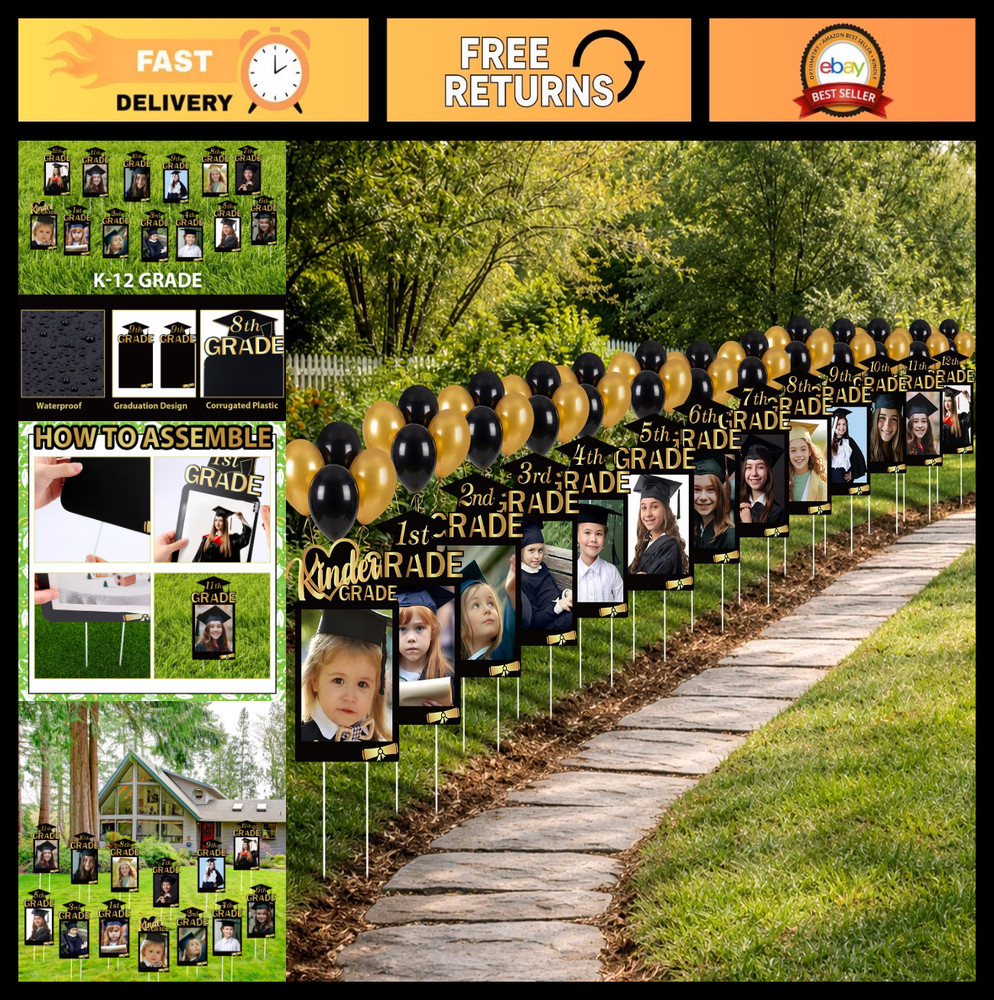 13 Pcs Graduation Yard Signs 2026 – K-12 Photo Display Lawn Decorations, Congrat