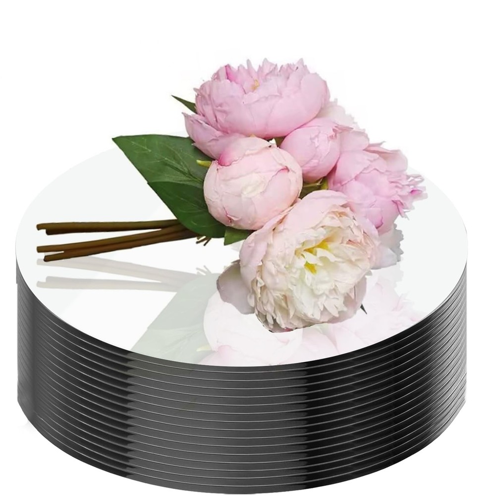 6″ Round Acrylic Mirror Centerpieces 16-Pack Mirror Trays for Wedding Tables