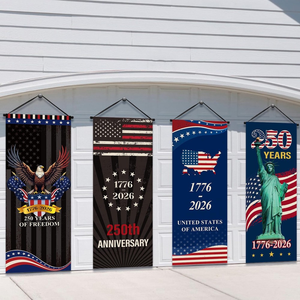 Tiamon 4 Pcs 250th Anniversary 4th of July Banner 16 x 41 inches, mixed