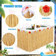 2 Pack Luau Grass Table Skirt, Luau Party Decorations, Natural 108″ X 29.5″ Hawa