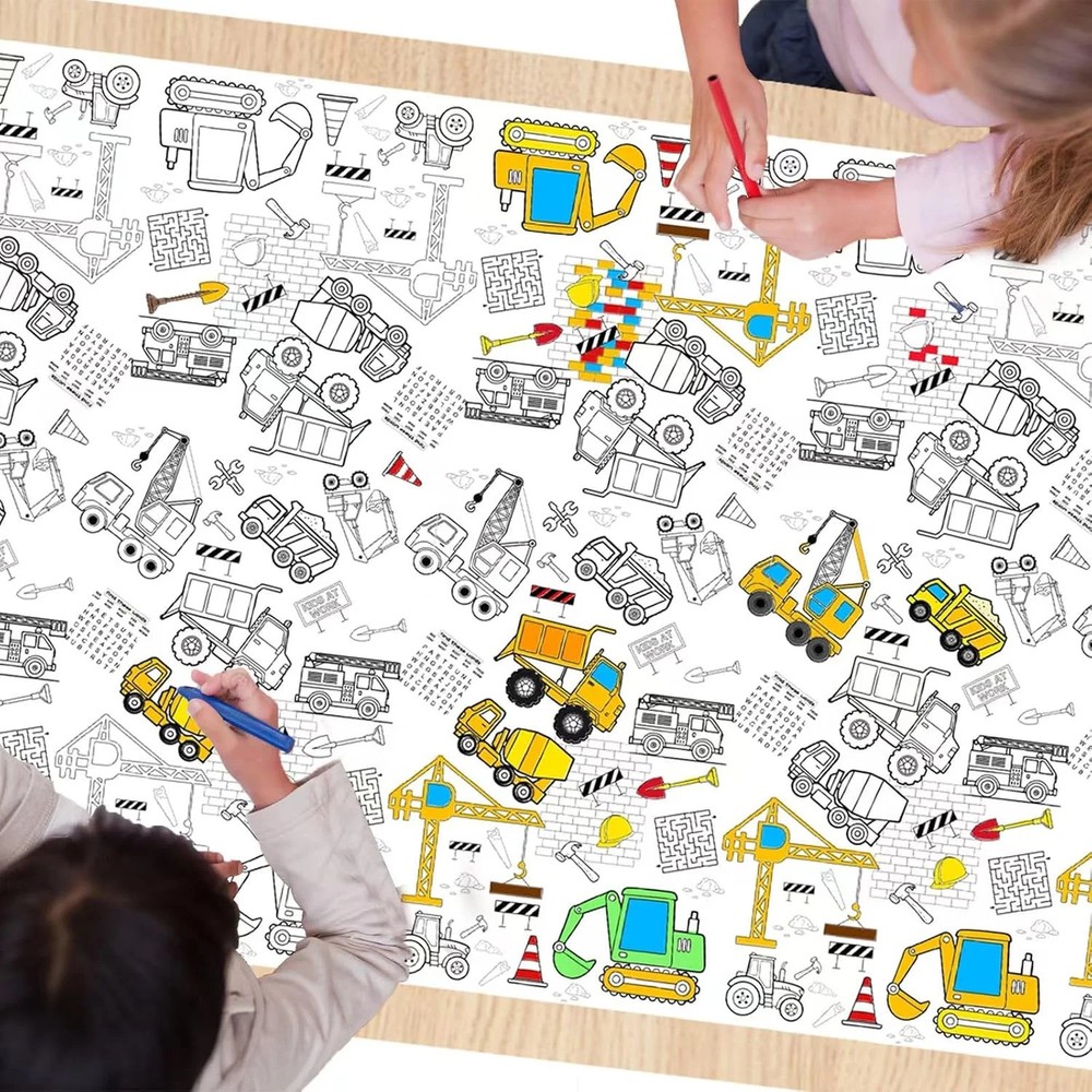 1 Pack Construction Coloring Table Cloth for Kids – Giant Construction Theme Col