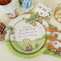 Classic Winnie Bear Baby Shower Decorations Plates Set, Neutral Vintage Pooh Oh