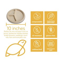 100% Compostable Disposable Paper Plates Bulk [10″ 3-Comp 50 Pack], Bamboo Pl…