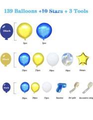 139-Pcs Balloon Garland Arch Kit, 18/10/5″ Metallic Blue and Gold Arch Kit