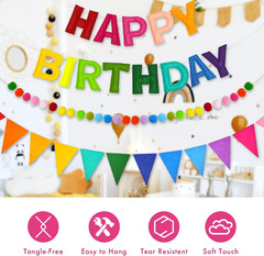 Pre-Strung Rainbow Happy Birthday Banner Set Felt Garland Party Decorations