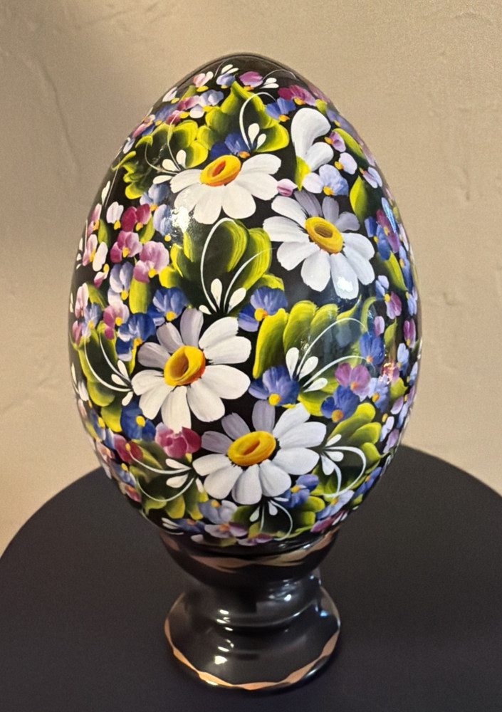 Ukrainian Petrykivka Wooden Easter Egg | Hand-Painted Pysanky (?) Floral