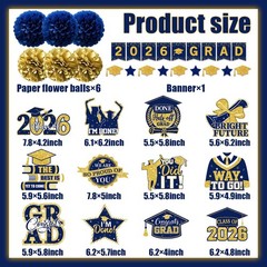 Navy Blue Graduation Decorations, 2026 Grad Banner and Congrats Grad Hanging …