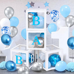 155Pcs Elephant Baby Shower Decorations for Boy, Boxes with Letters/ Blue Balloo