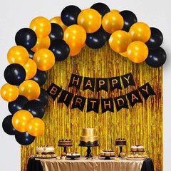 Pack 2 Birthday Decoration Kit 46Pc Each Black Gold Balloons Banner Foil Curtain