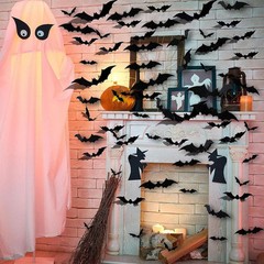 120PCS Halloween Bats Decoration, 3D Bat Decorations Scary Black