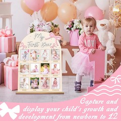 Pink Bow First Year Photo Board Coquette Bow Birthday Party Decorations Wooden B